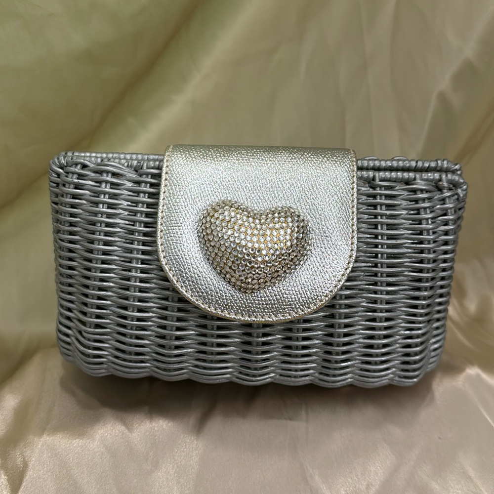 Gita Costa for Eliza Gray Silver Wicker Basket Handbag Purse